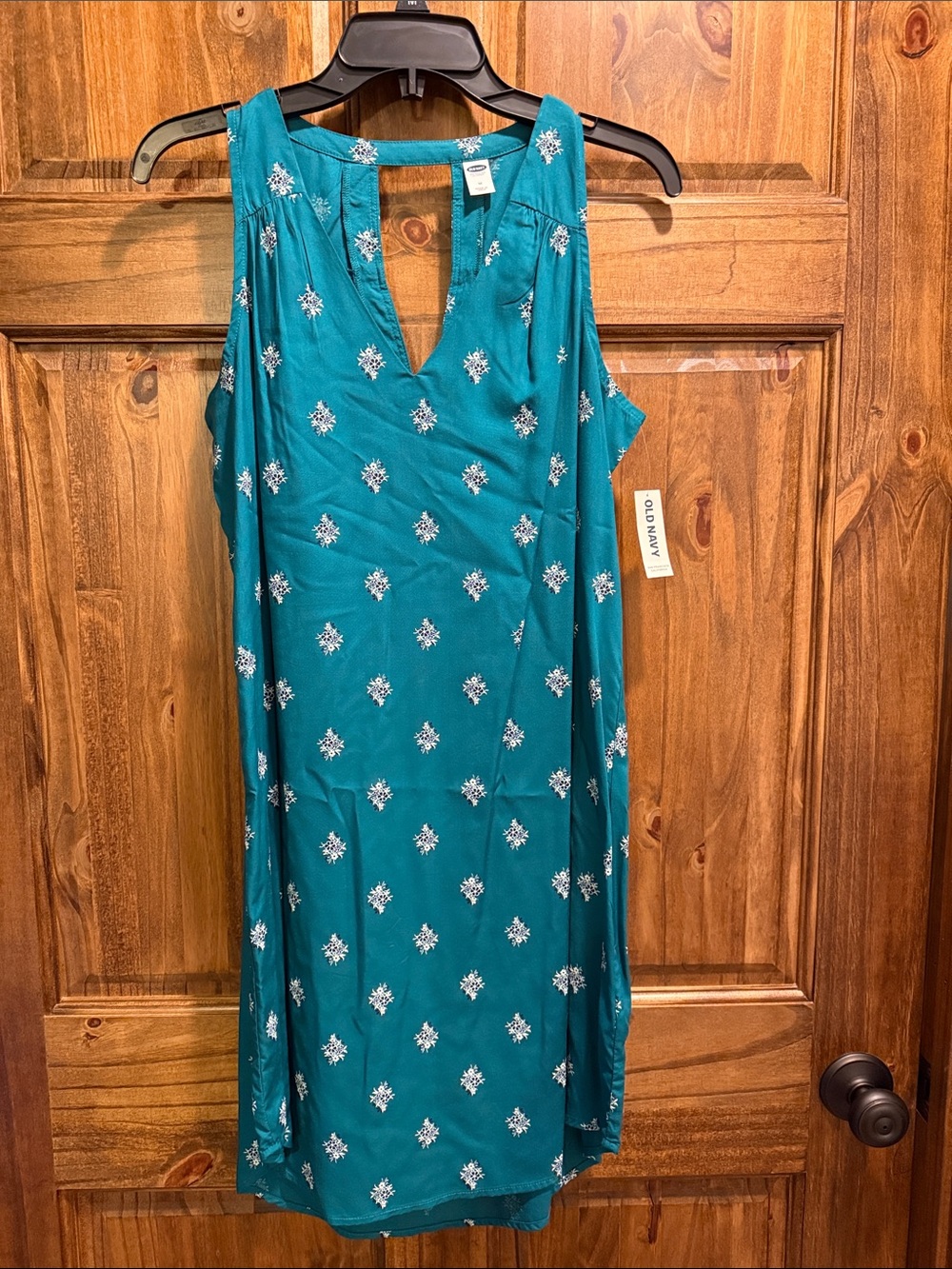 Old Navy Teal Sleeveless V-Neck Midi Dress with White Floral Print